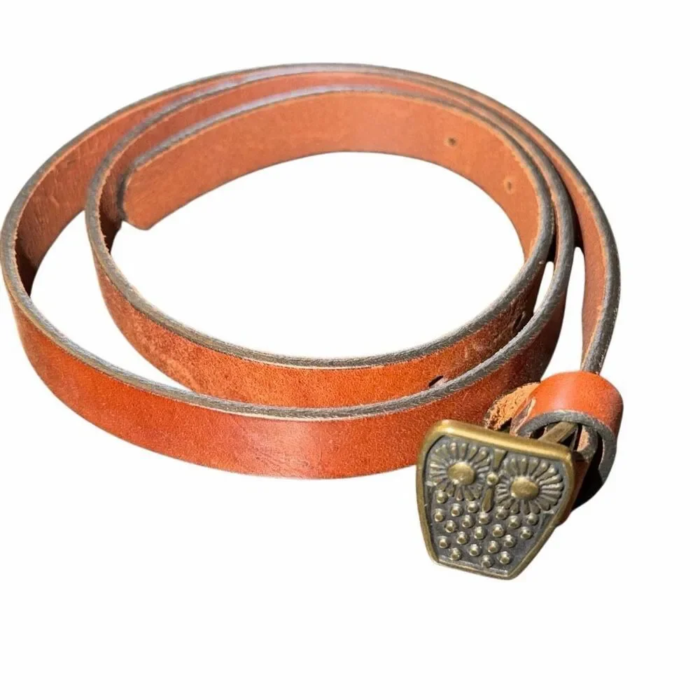 Owl closure brown leather belt 37 inches delicate adorable cute. Mcm
